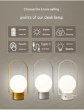 Gold Portable Rechargeable LED Lantern Lamp - Touch Control 3-Color Dimmable Desk Light