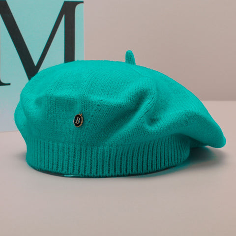 Green Vintage Inspired Knitted Beret - Stretchy & Comfortable Wool Blend Cap