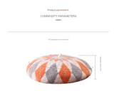 Diamond Colorblock Wool Beret - Stylish Plaid Painter Hat, Warm and Soft - (Gray)