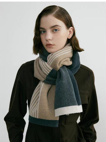 Green Elegant Color Block Striped Scarf -Men's & Women's Versatile, Winter Warmth 165x29cm