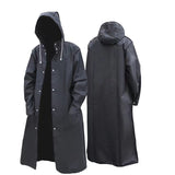 Stylish Black Trench Raincoat - Extra Long, Hooded, for Hiking & Fishing - L
