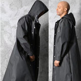 Stylish Black Trench Raincoat - Extra Long, Hooded, for Hiking & Fishing - XXXL