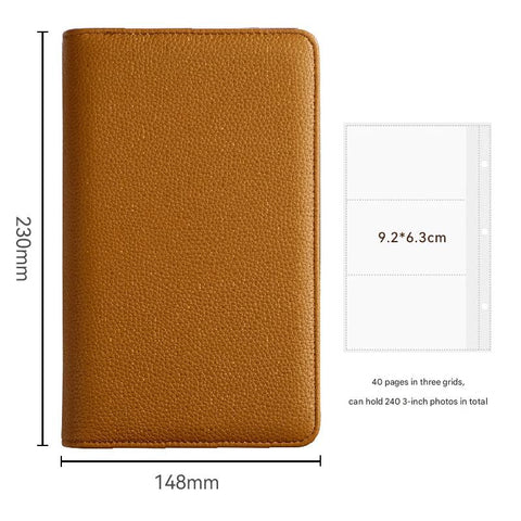 Brown PU Leather Zippered Photo Album - Holds 240 3 Prints"