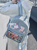 Light blue Large Capacity Anime Denim Bookbag for School Commute  Anime Fans