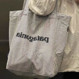 Minimalist Vertical Striped Canvas Tote Bag for Casual Outings (28x35x15cm)