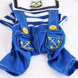 Blue Cute Sailor Dog Outfit - Striped Shirt & Anchor Overalls for Small Dogs (Size : XXL )