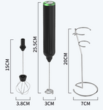 Green USB Rechargeable Milk Frother - 3-Speed Handheld Electric Whisk with Stand