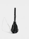 Chic Ruched Faux Leather Bag - Vintage Inspired Croissant Style, Black