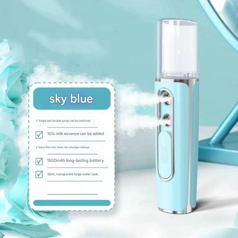 Pink Dual Nozzle Nano Facial Mister - USB Rechargeable Hydrating Spray