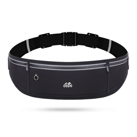Black Adjustable Running Belt - Fits Large Phones, Reflective, Earphone Port