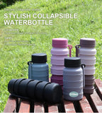 Grey and Black Collapsible Silicone Water Bottle - 510ml Portable Food-Grade Travel & Sports Drink Flask