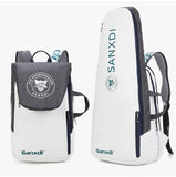 Grey and White Multifunctional Tennis & Badminton Backpack - Waterproof Racket Bag with Shoe Compartment