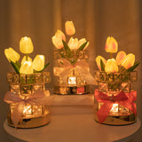 Pink Elegant Crystal Tulip LED Night Light - Rechargeable Touch Lamp with 3 Colors & Dimming