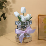 Pink Elegant Crystal Tulip LED Night Light - Rechargeable Touch Lamp with 3 Colors & Dimming