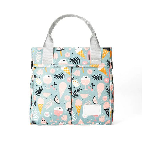 Green Versatile Nappy Bag Tote - Lightweight Diaper Bag with Insulated Pocket & Crossbody Strap
