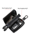 Black Premium Genuine Leather Double Zipper Key Case - Car & House Key Organizer Pouch