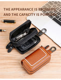 Brown Premium Genuine Leather Double Zipper Key Case - Car & House Key Organizer Pouch