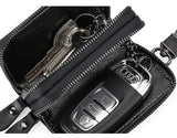 Blue Premium Genuine Leather Double Zipper Key Case - Car & House Key Organizer Pouch