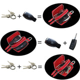 White Compact Crossgrain Leather Double Zipper Key Case - Stylish Car & Home Key Organizer