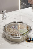 Grey And Silver Snap Button Elegant Compartment Serving Tray with Lid - Versatile Snack, Fruit & Candy Box