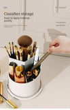 Black Elegant 360 Rotating Makeup Brush Holder & Cosmetic Organizer with Dustproof Dome Lid(Makeup is a prop for shooting and is not included)