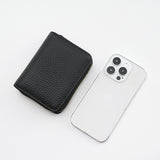 Black Compact RFID Genuine Leather Wallet for Women - Secure Zipper Card Holder & Coin Purse