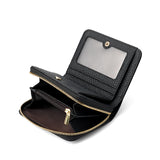 Black Compact RFID Genuine Leather Wallet for Women - Secure Zipper Card Holder & Coin Purse
