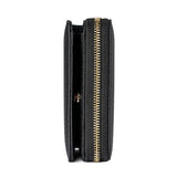 Black Compact RFID Genuine Leather Wallet for Women - Secure Zipper Card Holder & Coin Purse