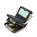 Black Compact RFID Genuine Leather Wallet for Women - Secure Zipper Card Holder & Coin Purse