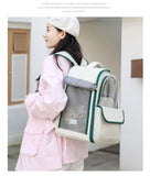Beige And Pink Spacious Pet Carrier Backpack with Clear Window - Comfortable Travel Bag for Cats & Small Dogs