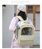 Beige And Pink Spacious Pet Carrier Backpack with Clear Window - Comfortable Travel Bag for Cats & Small Dogs