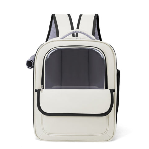 Beige And Black Spacious Pet Carrier Backpack with Clear Window - Comfortable Travel Bag for Cats & Small Dogs