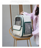 Beige And Green Spacious Pet Carrier Backpack with Clear Window - Comfortable Travel Bag for Cats & Small Dogs