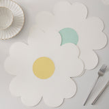 Blue Background With White Heart + Blue Background Set of 6 Reversible Flower Shaped Placemats - Waterproof PU Leather Dining Table Mats