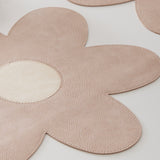 Blue Background With White Heart + Blue Background Set of 6 Reversible Flower Shaped Placemats - Waterproof PU Leather Dining Table Mats