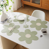Blue Background With White Heart + Blue Background Set of 6 Reversible Flower Shaped Placemats - Waterproof PU Leather Dining Table Mats
