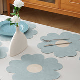 Blue Background With Yellow Heart + Yellow Background With Blue Heart Set of 6 Reversible Flower Shaped Placemats - Waterproof PU Leather Dining Table Mats
