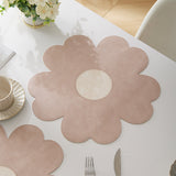 Blue Background With Yellow Heart + Yellow Background With Blue Heart Set of 6 Reversible Flower Shaped Placemats - Waterproof PU Leather Dining Table Mats