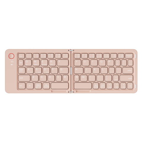 Pink Ultra-Slim Foldable Bluetooth Keyboard - Portable Wireless Rechargeable Travel Keyboard for iOS Android Windows Devices