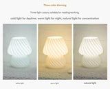 White Retro Swirl Glass Mushroom Table Lamp - USB Powered 3-Level Dimmable Bedside Accent Light