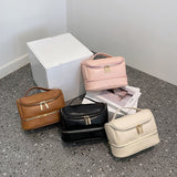 Pink Large Capacity Double Layer PU Leather Makeup Bag - Portable Travel Cosmetic Organizer Case