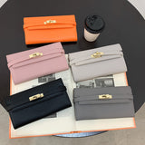 Beige Elegant Women's Turn Lock Long Wallet - Black PU Leather Clutch Purse with Card Slots & Zipper Pocket
