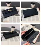 Beige Elegant Women's Turn Lock Long Wallet - Black PU Leather Clutch Purse with Card Slots & Zipper Pocket