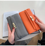 Beige Elegant Women's Turn Lock Long Wallet - Black PU Leather Clutch Purse with Card Slots & Zipper Pocket