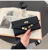 Beige Elegant Women's Turn Lock Long Wallet - Black PU Leather Clutch Purse with Card Slots & Zipper Pocket
