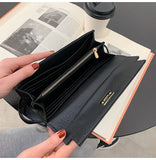 Grey Elegant Women's Turn Lock Long Wallet - Black PU Leather Clutch Purse with Card Slots & Zipper Pocket