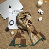 Brown,Khaki And Green Unisex Retro Checkered Knit Scarf - Soft Thick Winter Shawl Wrap