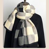 Brown,Khaki And Green Unisex Retro Checkered Knit Scarf - Soft Thick Winter Shawl Wrap