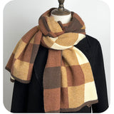 Brown,Khaki And Green Unisex Retro Checkered Knit Scarf - Soft Thick Winter Shawl Wrap