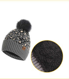 Light Grey Women's 3-Piece Winter Knit Set - Leopard Print Plush Lined Beanie Hat, Scarf & Touchscreen Gloves